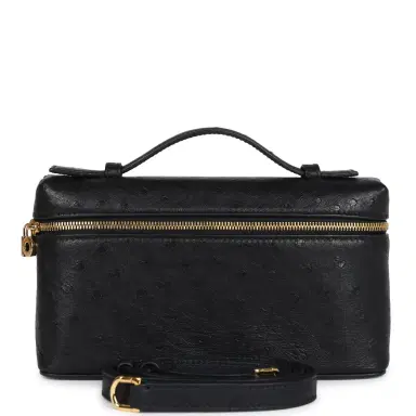 Madison Avenue Couture Loro Piana Extra Pocket L19 Pouch Black Ostrich Gold Hardware | Thumbnail 1 Madison Avenue Couture Loro Piana Extra Pocket L19 Pouch Black Ostrich Gold Hardware | Thumbnail 1