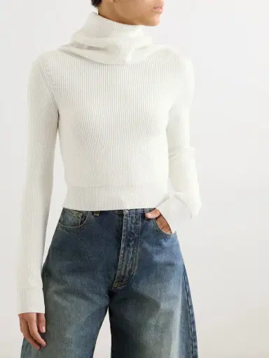 Alaïa Hooded Cropped Ribbed Wool-blend Sweater | Thumbnail 3