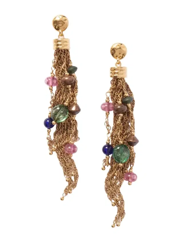 Fringed Gold-tone Beaded Earrings