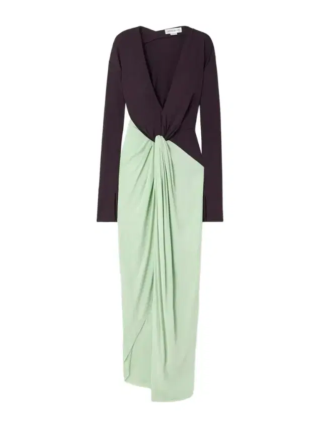 Knotted Gathered Two-tone Jersey Gown