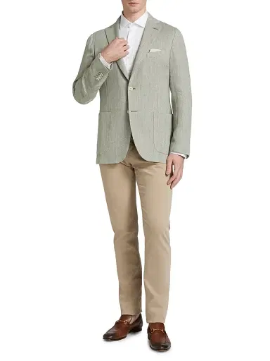 Saks Fifth Avenue Men's COLLECTION Solid Herringbone Jacket - Green - Size 48 | Thumbnail 2