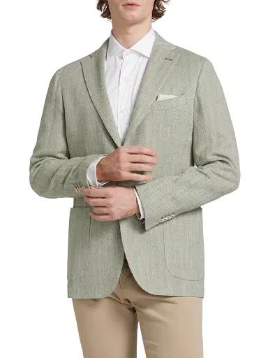 Saks Fifth Avenue Men's COLLECTION Solid Herringbone Jacket - Green - Size 48 | Thumbnail 3
