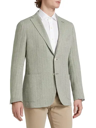 Saks Fifth Avenue Men's COLLECTION Solid Herringbone Jacket - Green - Size 48 | Thumbnail 4