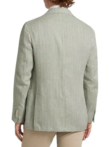 Saks Fifth Avenue Men's COLLECTION Solid Herringbone Jacket - Green - Size 48 | Thumbnail 5