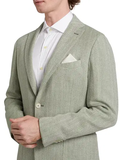 Saks Fifth Avenue Men's COLLECTION Solid Herringbone Jacket - Green - Size 48 | Thumbnail 6