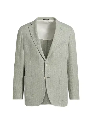 Saks Fifth Avenue Men's COLLECTION Solid Herringbone Jacket - Green - Size 48 | Thumbnail 1