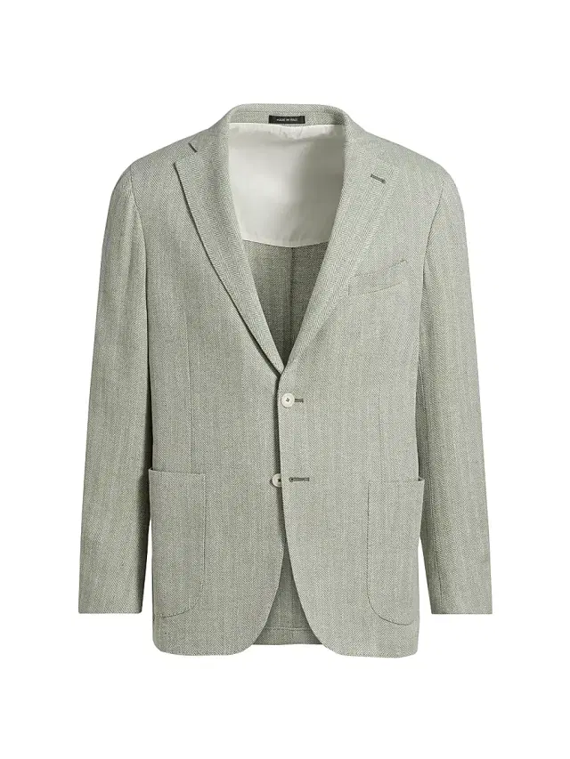 Men's COLLECTION Solid Herringbone Jacket - Green - Size 48