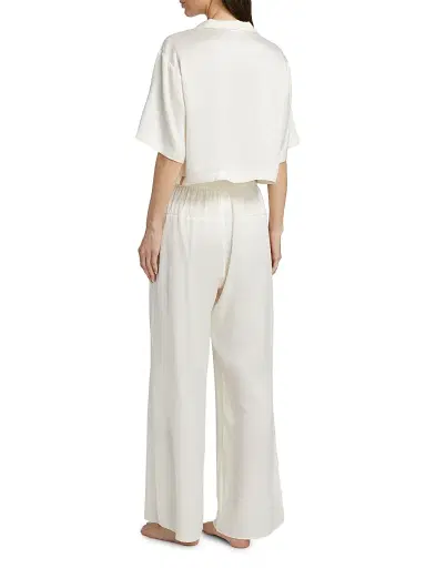 Lunya Women's Washable Silk High-Rise Pants 2-Piece Pajama Set - Tranquil White - Size XL | Thumbnail 5