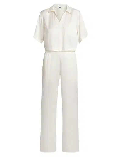Lunya Women's Washable Silk High-Rise Pants 2-Piece Pajama Set - Tranquil White - Size XL | Thumbnail 1