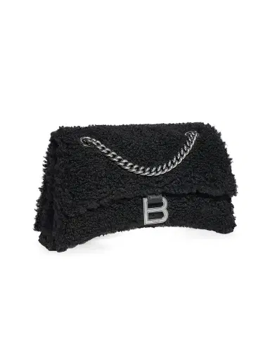 Balenciaga Women's Crush Chain Bag Fake Shearling - Black | Thumbnail 2