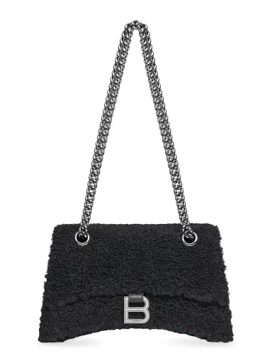 Balenciaga Women's Crush Chain Bag Fake Shearling - Black | Thumbnail 1