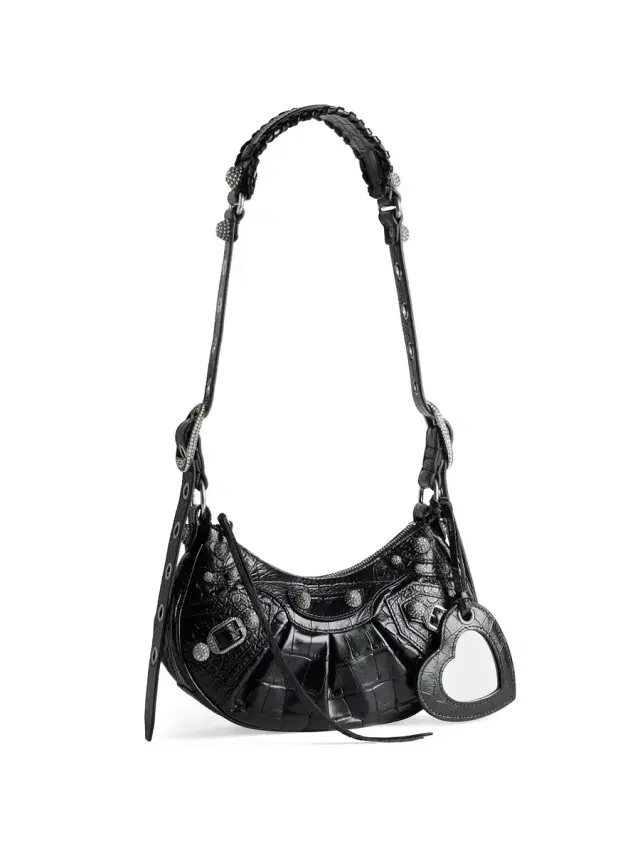 Women's Le Cagole Shoulder Bag Crocodile Embossed With Rhinestones - Black Women's Le Cagole Shoulder Bag Crocodile Embossed With Rhinestones - Black
