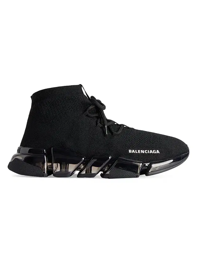 Men's Speed 2.0 Lace Up Full Clear Sole Recycled Knit Sneakers - Black