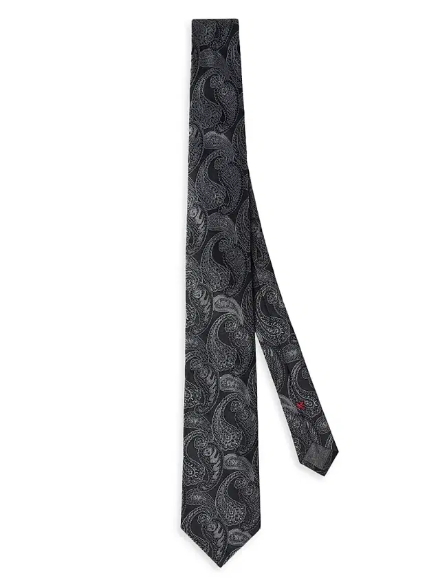 Brunello Cucinelli Men's Paisley Silk Tie Grey