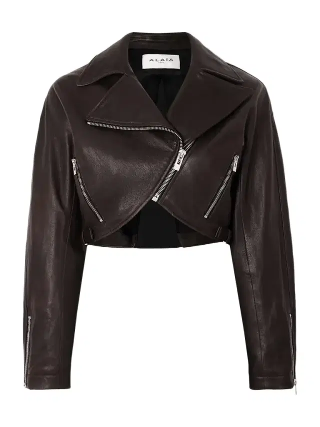 Cropped Leather Biker Jacket - FR 36