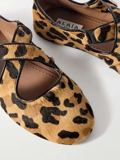 Alaïa Criss Cross Leather-trimmed Leopard-print Calf Hair Ballet Flats | Thumbnail 4