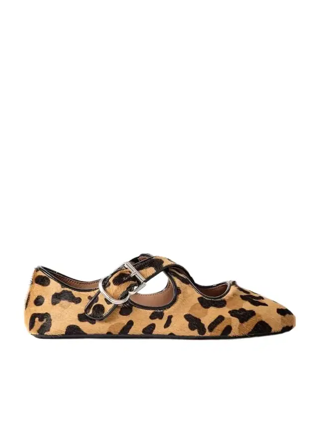 Criss Cross Leather-trimmed Leopard-print Calf Hair Ballet Flats