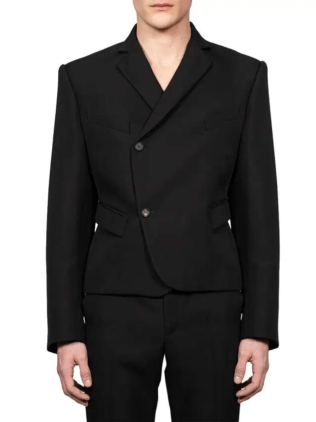 Egonlab Men's Wool Boxy Two-Button Blazer - Black Wool