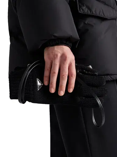 Prada Men's Wool and Nappa Leather Gloves - Black - Size 9 | Thumbnail 2