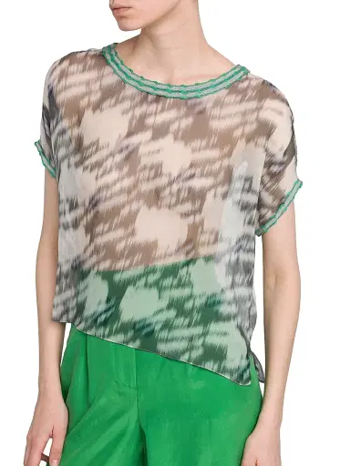 Giorgio Armani Women's Printed Sheer Chiffon Top | Thumbnail 6 Giorgio Armani Women's Printed Sheer Chiffon Top | Thumbnail 6