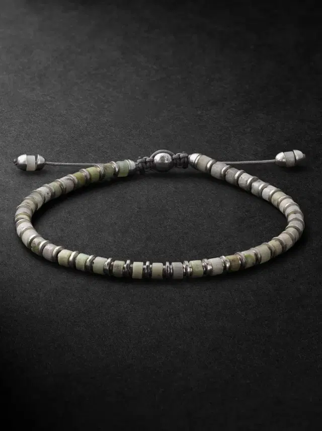 M. COHEN Sapet Sterling Silver Chrysoprase Beaded Bracelet - Men