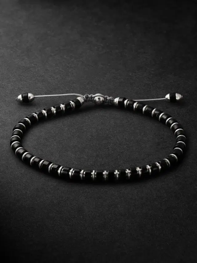M. COHEN Sapet Sterling Silver, Onyx and Cord Bracelet - Men