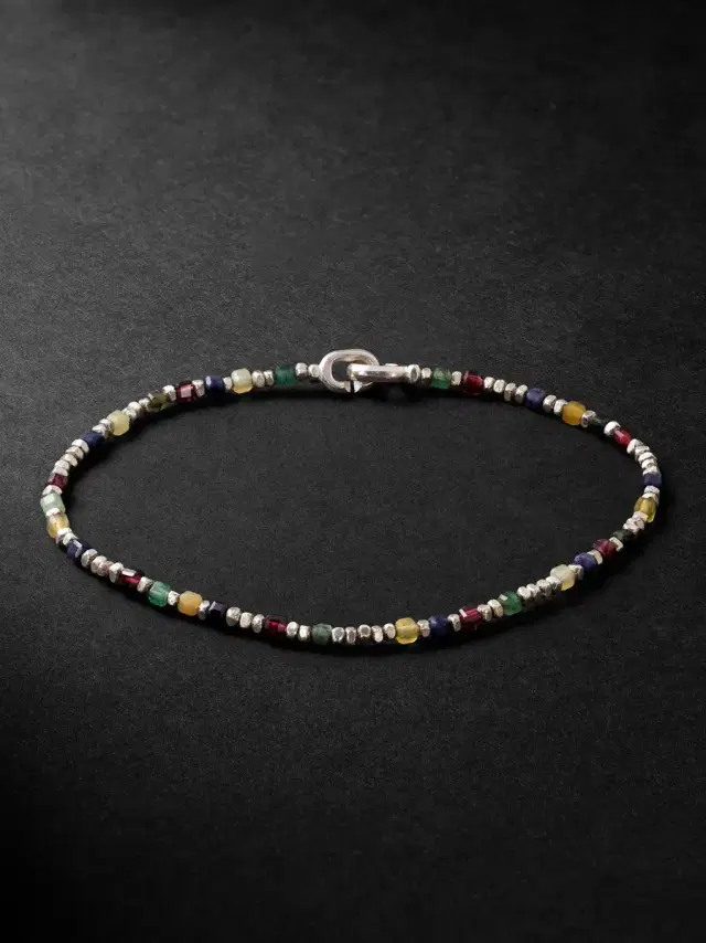 M. COHEN Percep Sterling Silver Agate Beaded Bracelet - Men