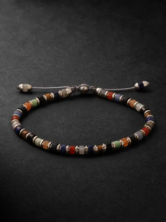 M. COHEN Sapet Sterling Silver Agate Beaded Bracelet - Men