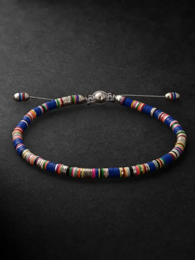 M. COHEN Malli Sterling Silver and Cord Beaded Bracelet - Men
