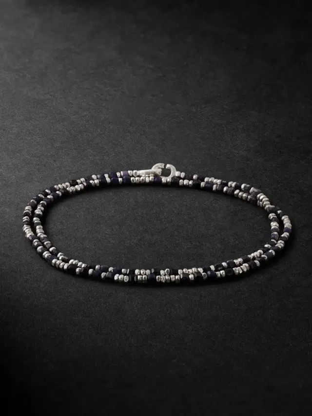 M. COHEN Percep Two Sterling Silver, Sapphire and Lapis Lazuli Beaded Wrap Bracelet - Men