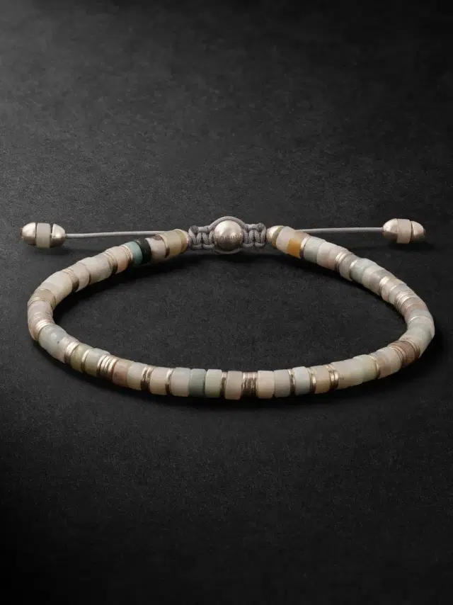 M. COHEN Tucson Sterling Silver, Amazonite and Cord Beaded Bracelet - Men