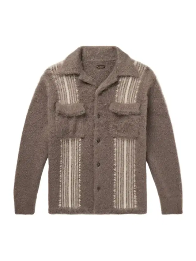 KAPITAL Camp-Collar Striped Knitted Overshirt - Men