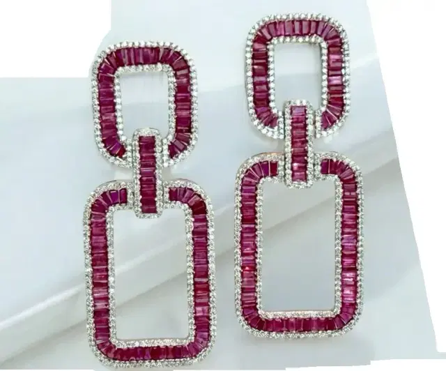 19.27ct Diamond Ruby 14K Gold Statement Earrings