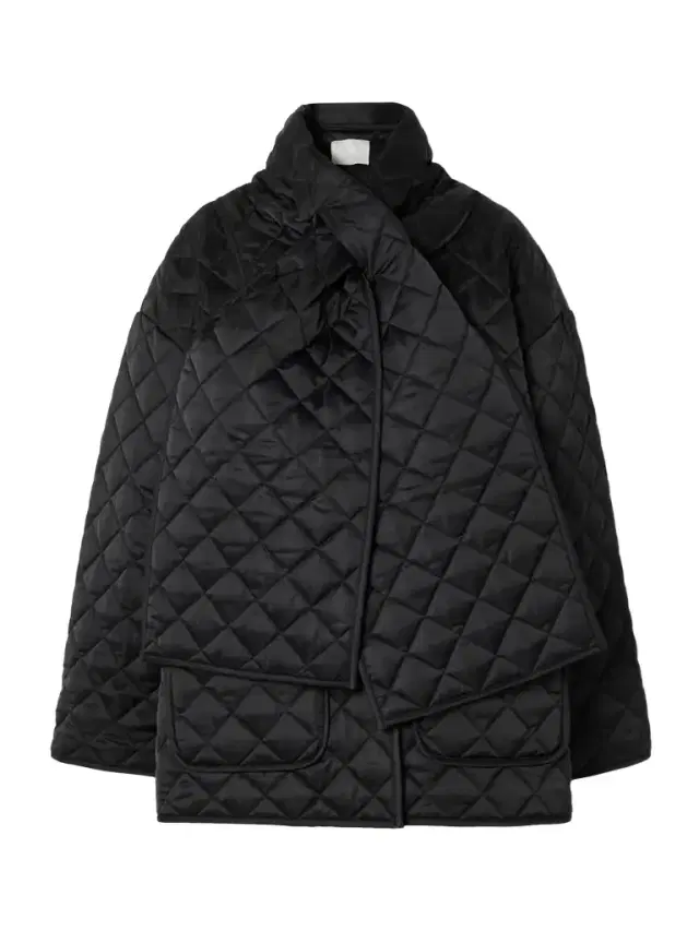 Scarf-detailed Quilted Recycled-shell Jacket
