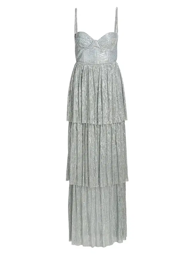Sabina Musáyev Women's Altair Sequined Tiered Dress - Sky Silver