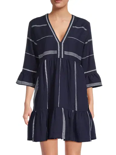 Lemlem Women's Hanna Bell-Sleeve Minidress - Navy - Size Large | Thumbnail 3 Lemlem Women's Hanna Bell-Sleeve Minidress - Navy - Size Large | Thumbnail 3