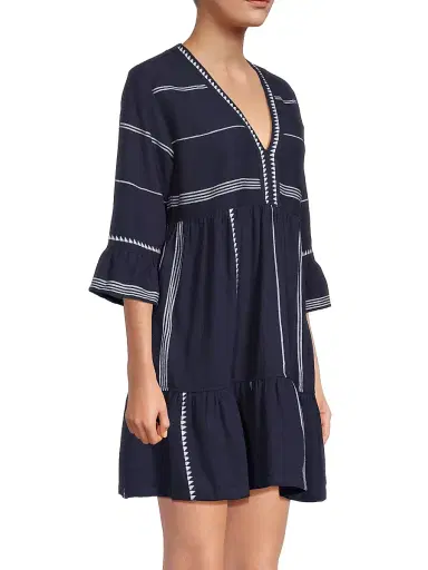 Lemlem Women's Hanna Bell-Sleeve Minidress - Navy - Size Large | Thumbnail 4 Lemlem Women's Hanna Bell-Sleeve Minidress - Navy - Size Large | Thumbnail 4