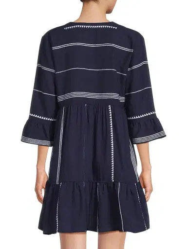 Lemlem Women's Hanna Bell-Sleeve Minidress - Navy - Size Large | Thumbnail 5 Lemlem Women's Hanna Bell-Sleeve Minidress - Navy - Size Large | Thumbnail 5