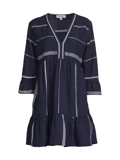 Lemlem Women's Hanna Bell-Sleeve Minidress - Navy - Size Large | Thumbnail 1 Lemlem Women's Hanna Bell-Sleeve Minidress - Navy - Size Large | Thumbnail 1