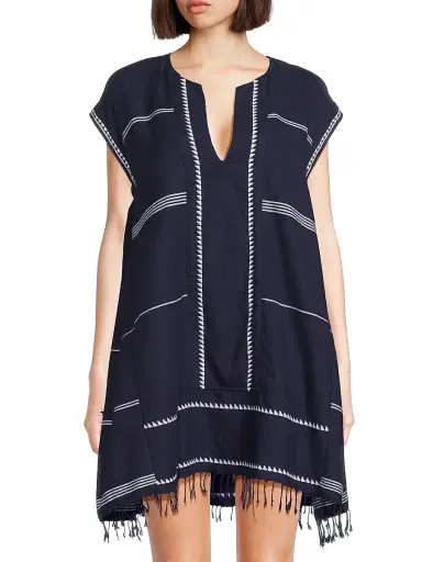 Lemlem Women's Elina Cotton V-Neck Caftan - Navy - Size XS | Thumbnail 3 Lemlem Women's Elina Cotton V-Neck Caftan - Navy - Size XS | Thumbnail 3