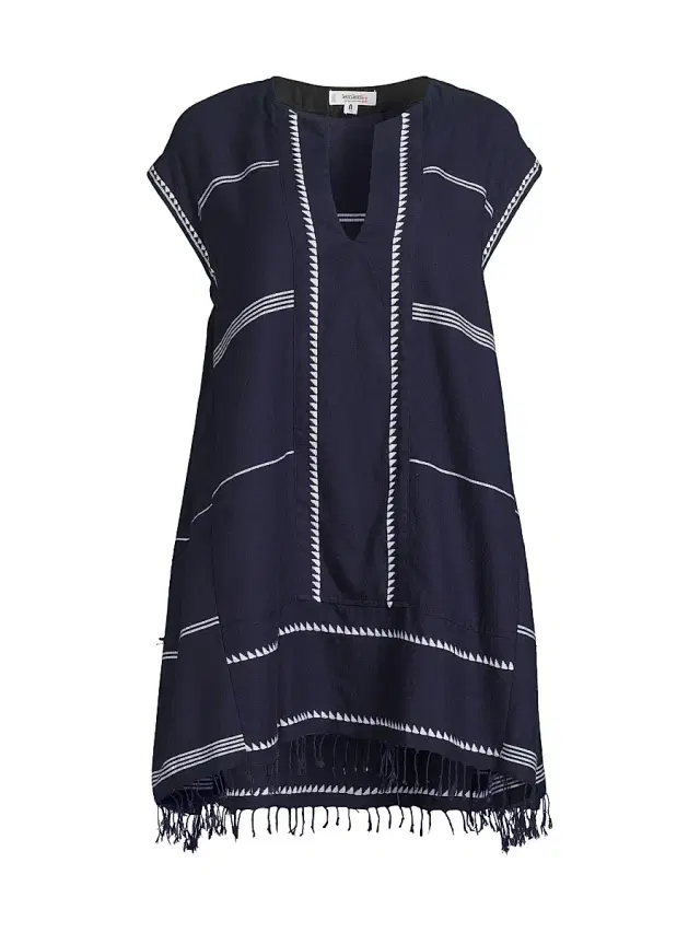 lemlem Women's Elina Cotton V-Neck Caftan - Navy