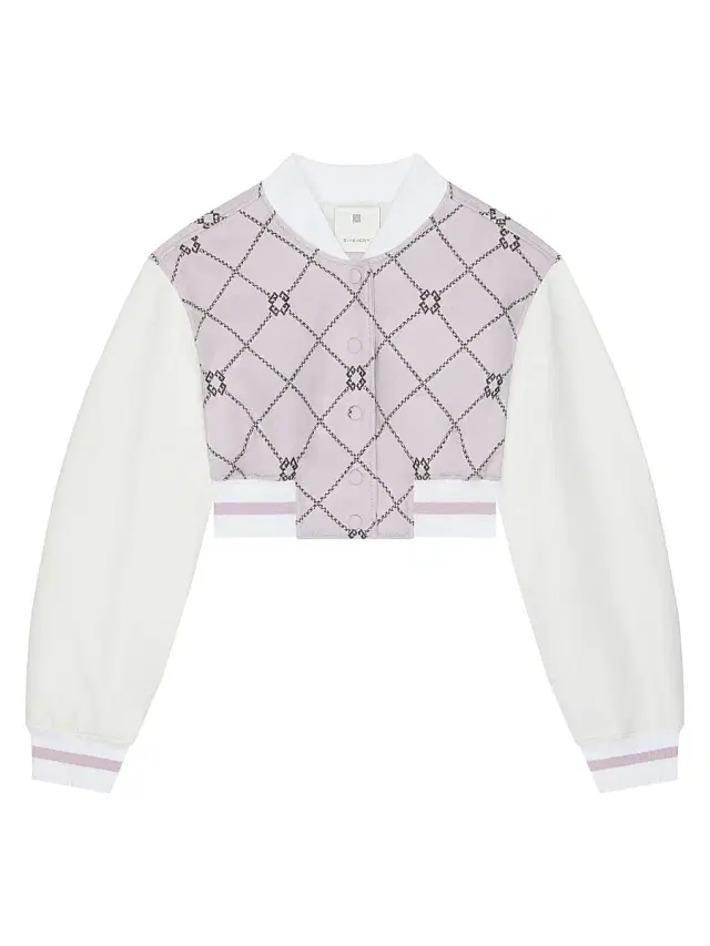 Women's Cropped Checked Varsity Jacket - Grey Pink
