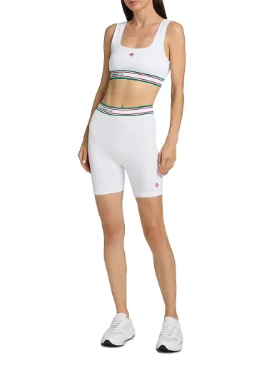 Casablanca Women's Rib-Knit Logo Fitted Shorts - Seamless White | Thumbnail 2