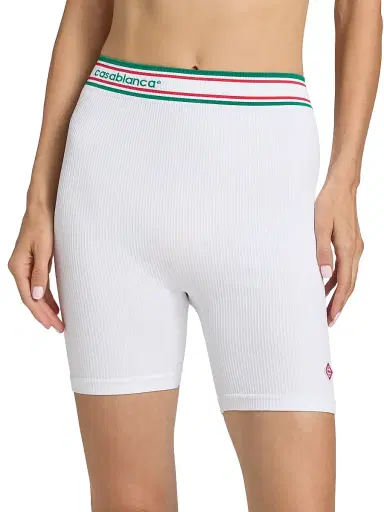 Casablanca Women's Rib-Knit Logo Fitted Shorts - Seamless White | Thumbnail 3