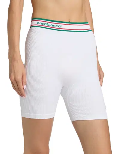 Casablanca Women's Rib-Knit Logo Fitted Shorts - Seamless White | Thumbnail 4