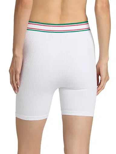 Casablanca Women's Rib-Knit Logo Fitted Shorts - Seamless White | Thumbnail 5