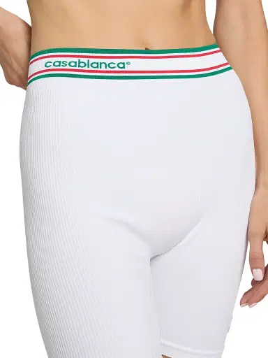Casablanca Women's Rib-Knit Logo Fitted Shorts - Seamless White | Thumbnail 6