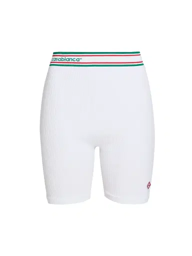 Casablanca Women's Rib-Knit Logo Fitted Shorts - Seamless White | Thumbnail 1