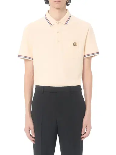 Valentino Garavani Men's Cotton Piqué Polo Shirt with VLogo Patch - Butter - Size Small | Thumbnail 2