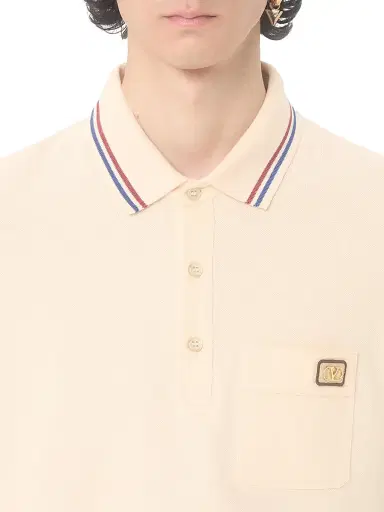 Valentino Garavani Men's Cotton Piqué Polo Shirt with VLogo Patch - Butter - Size Small | Thumbnail 5